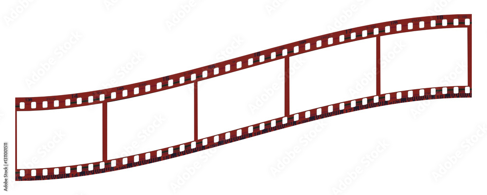 Fototapeta premium Blank Film Strip, original red color and detail. Videography elements, cinema reel. Filmstrip with frames representing photography and film concepts isolated transparent png background