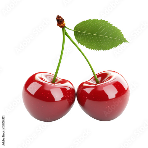 3d rendering icon cherry illustration PNG. cartoon minimal style on transparent isolated background.