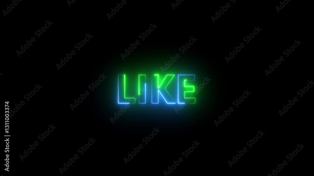 Thin line text LIKE with neon line with reflections on a black background. Simple seamless loop animated text. Thin line text LIKE with neon line with reflections on a black background. Simple seamless loop animated text.