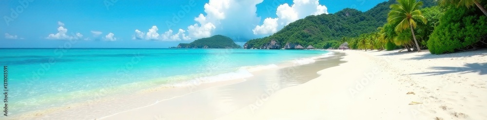 Powdery white sand meets turquoise sea, idyllic Thai beach , Thailand, sand, panorama Powdery white sand meets turquoise sea, idyllic Thai beach , Thailand, sand, panorama