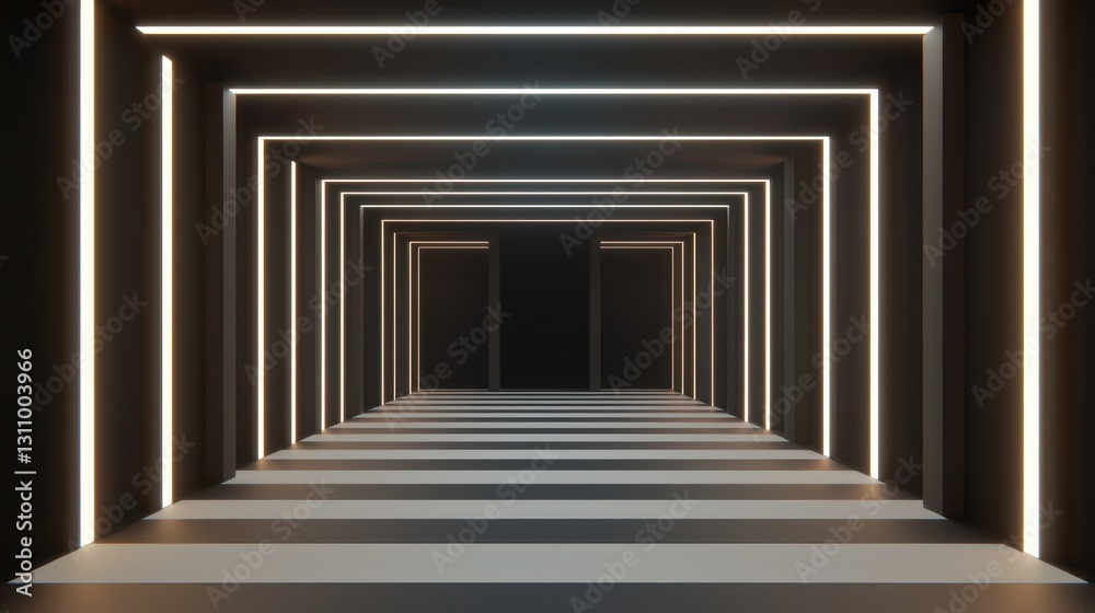 Abstract Corridor with Bright Neon Lights in Dark Space Abstract Corridor with Bright Neon Lights in Dark Space