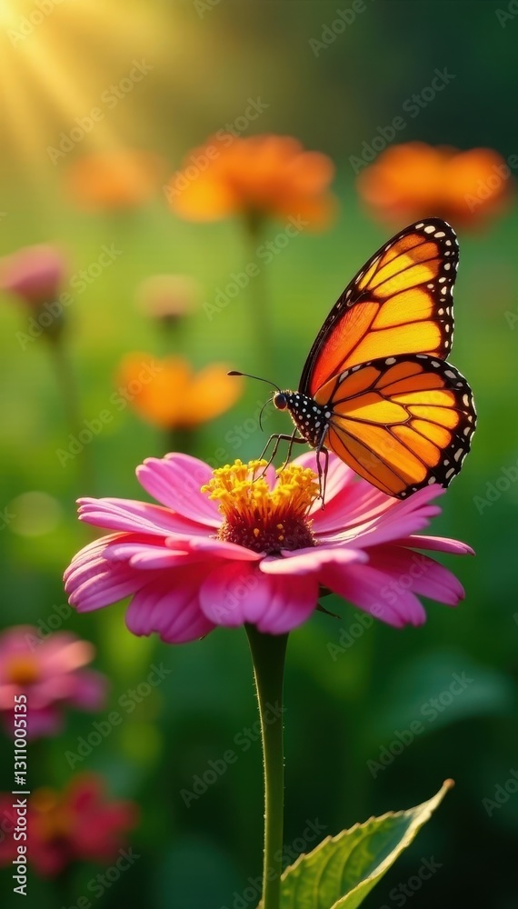 Close-up of butterfly feeding on flower, garden setting, sunlit , floral, flora, landing page Close-up of butterfly feeding on flower, garden setting, sunlit , floral, flora, landing page
