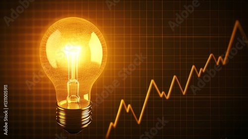 A glowing light bulb representing innovative ideas and growth in business metrics with a rising graph background.