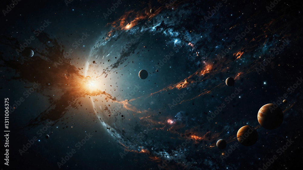 Obraz premium 宇宙空間に浮かぶ星雲と星