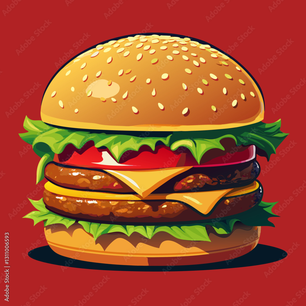 Vector cheeseburger with lettuce crisp green lettuce, juicy red tomato slices, melted yellow cheese, and a thick beef patty with grill marks (1 Vector cheeseburger with lettuce crisp green lettuce, juicy red tomato slices, melted yellow cheese, and a thick beef patty with grill marks (1