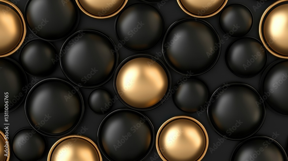 Elegant Pattern of Black and Gold Spheres on a Dark Background Elegant Pattern of Black and Gold Spheres on a Dark Background