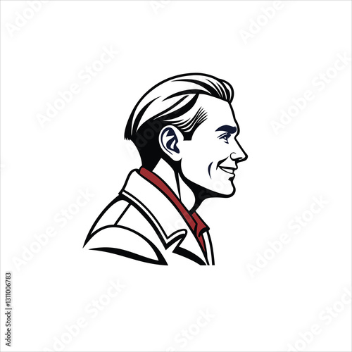Vintage Male Portrait – Classic Retro Man Illustration in Profile View