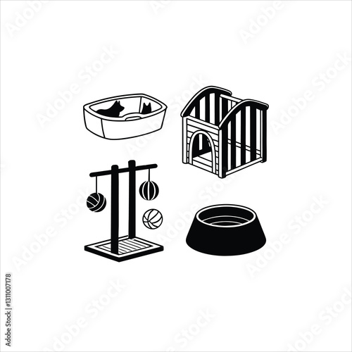 Pet Accessories Icons  Cat and Dog Essentials in Minimalist Design