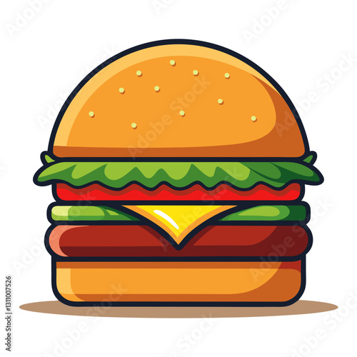 Vector cheeseburger with lettuce crisp green lettuce, juicy red tomato slices, melted yellow cheese, and a thick beef patty with grill marks (1