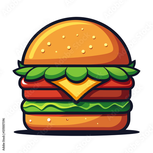 Vector cheeseburger with lettuce crisp green lettuce, juicy red tomato slices, melted yellow cheese, and a thick beef patty with grill marks (1