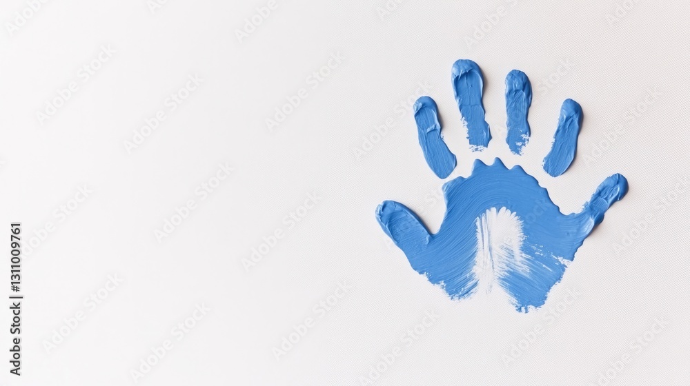 Handprint in vibrant blue symbolizes connection and awareness fo Handprint in vibrant blue symbolizes connection and awareness fo