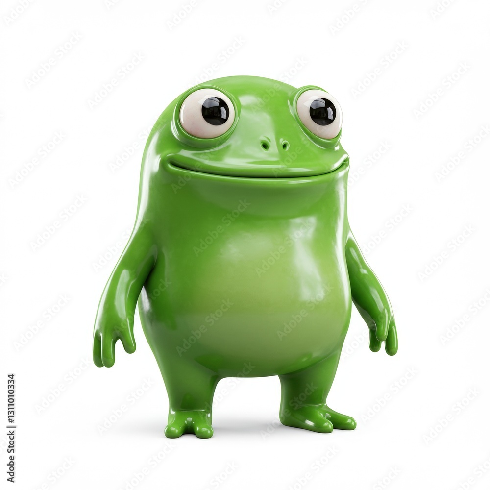 Fototapeta premium 3D Cute Green monster. Cartoon kawaii colorful scary funny character. Eyes, tongue, hands, Baby collection with Childish style. White background, Halloween. 
