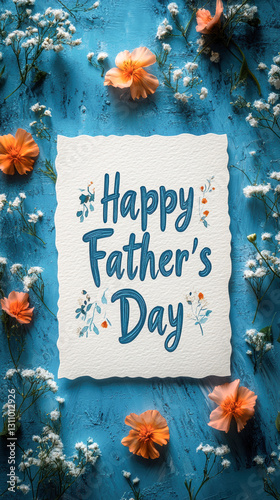 Happy Father’s Day card on a blue textured background surround