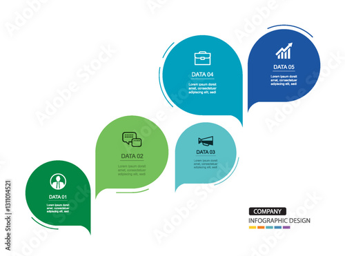 Infographics speech bubbles timeline with 5 number data template. Illustration abstract background.