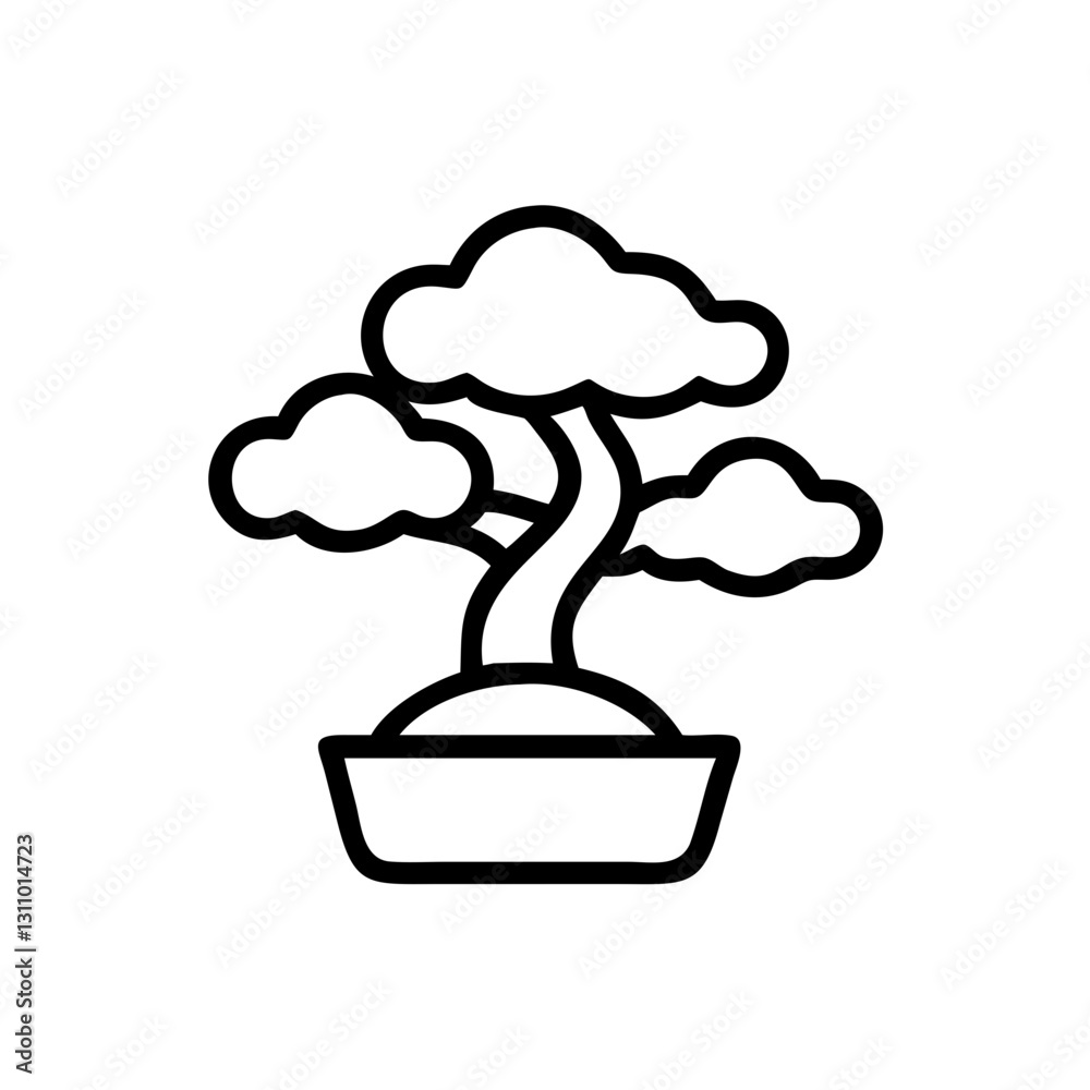 Bonsai tree icon, gardening concept, minimalist design, line art style, monochrome