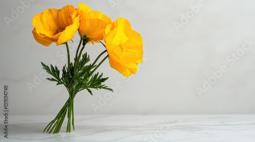 Obraz na płótnie Three bright yellow flowers on marble. w salonie