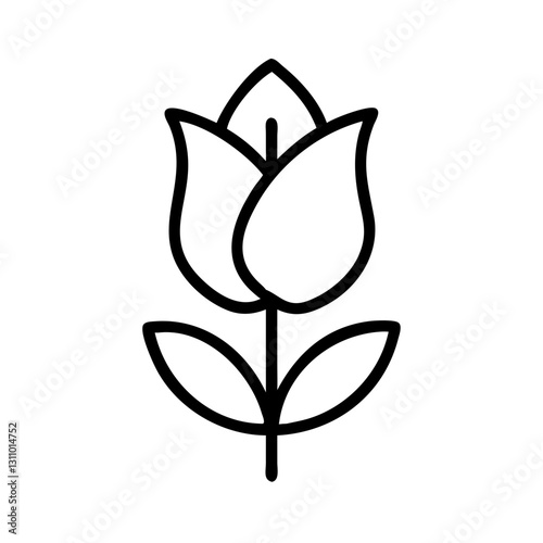 Tulip icon, minimalist design, black and white, for gardening concept
