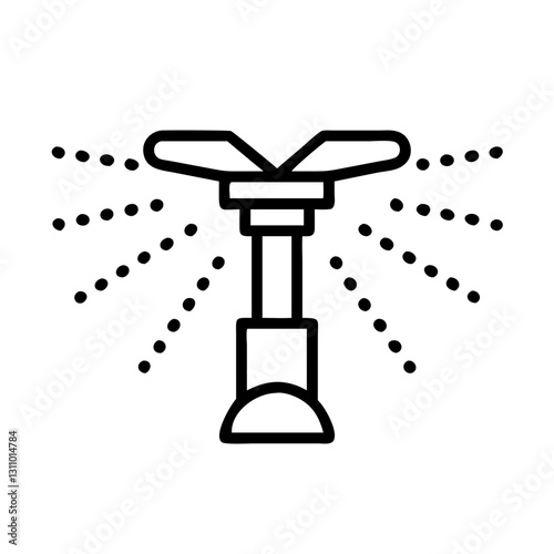 Sprinkler icon, gardening concept, minimalist design, line art style, monochrome