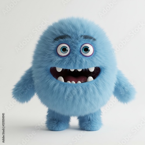 Happy 3D Cute monster. Cartoon kawaii colorful scary funny character. Eyes, tongue, hands, wings. Baby collection with Childish style. realism 3d render character White background, Halloween. 
