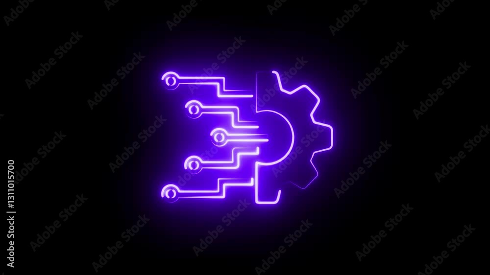 Animation of glowing neon Digital technology gear icon concept isolated on black background.Neon AI tech symbol,Neon Gear and circuit icon animation . Animation of glowing neon Digital technology gear icon concept isolated on black background.Neon AI tech symbol,Neon Gear and circuit icon animation .