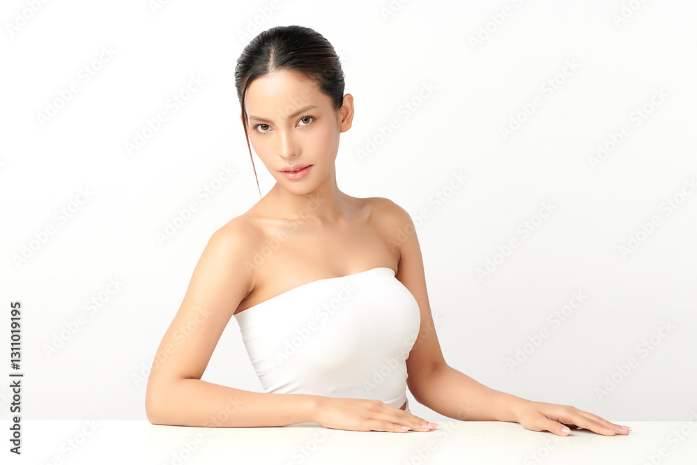 Beautiful young asian woman with clean fresh skin on white background, Face care, Facial treatment, Cosmetology, beauty and spa, Asian women portrait. Beautiful young asian woman with clean fresh skin on white background, Face care, Facial treatment, Cosmetology, beauty and spa, Asian women portrait.