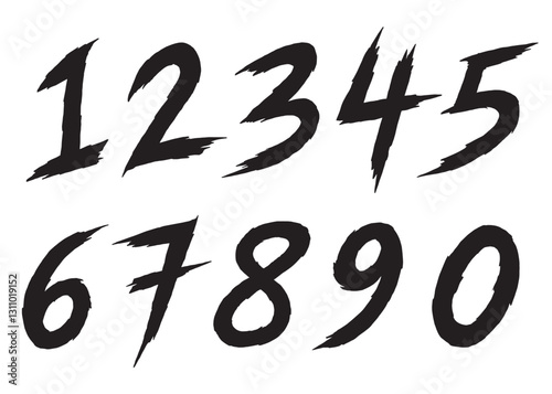 Set of ink brush numbers collection. Hand drawn numbers vector illustration isolated on white background.