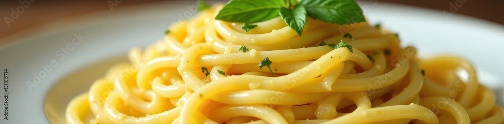 Close-up of creamy carbonara sauce on spaghetti, foodblogger, appetizing, egg