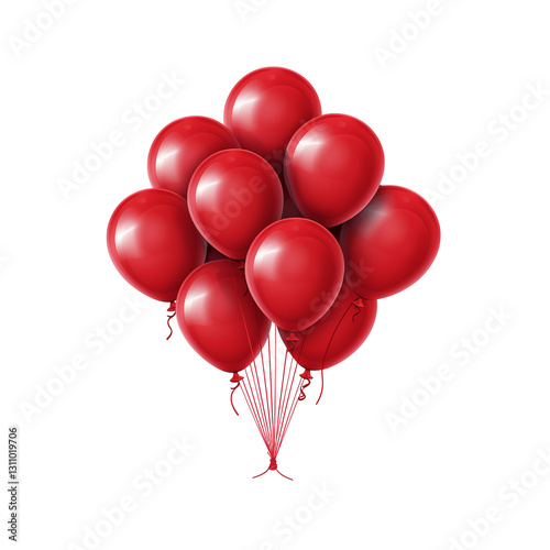 Red balloons bunched together, isolated on transparent background