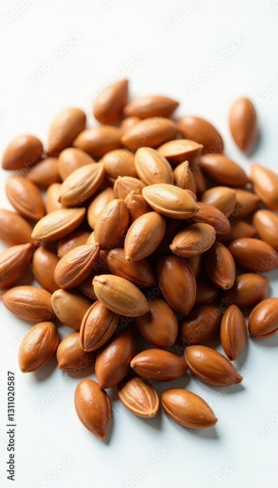 Dark, glossy sunflower seeds piled high on pristine white , texture, macro, natural