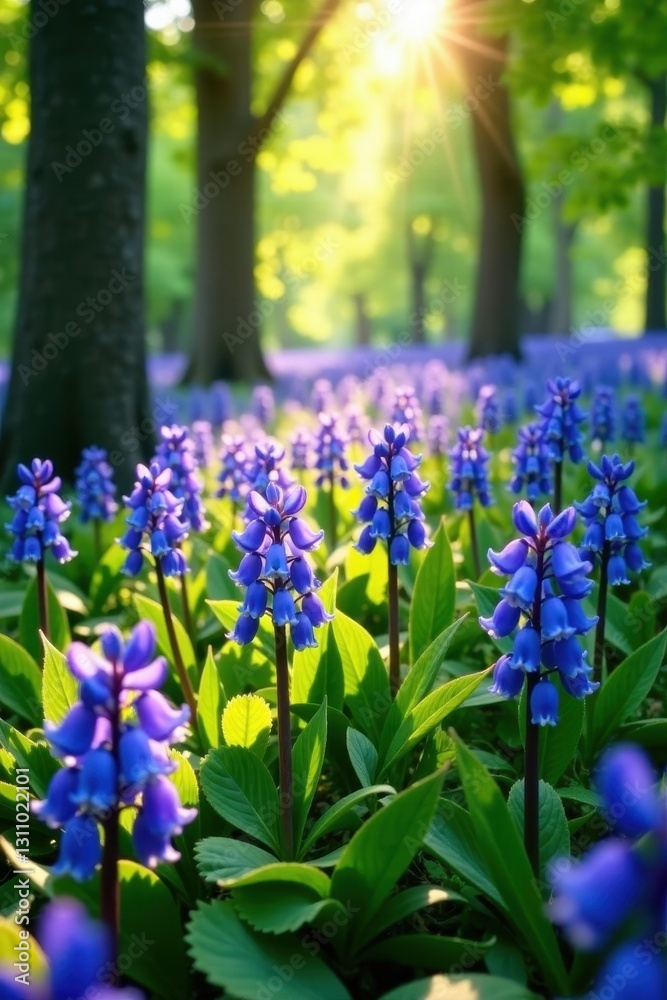 Dense bluebell blooms create vibrant spring forest carpet, sunlight filtering through trees, wild, bloom, beautiful Dense bluebell blooms create vibrant spring forest carpet, sunlight filtering through trees, wild, bloom, beautiful