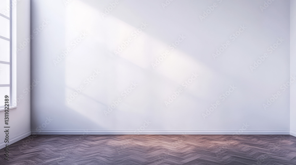 Bright and empty interior space with wooden floor and large window Bright and empty interior space with wooden floor and large window