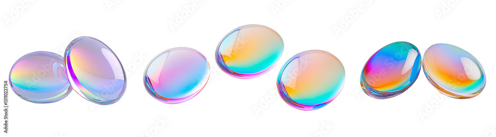 set of iridescent soap bubble 3d render icons with holographic rainbow reflections isolated on transparent background cutout set of iridescent soap bubble 3d render icons with holographic rainbow reflections isolated on transparent background cutout