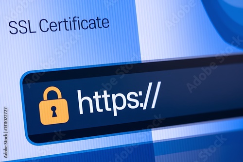SSL Secure Connection: Close-Up of Browser Window with Lock Icon for HTTPS Encryption and Cybersecurity, ssl lock, ssl padlock, website design, ssl badge, ssl shield, Https, TLS, SSL certificate photo