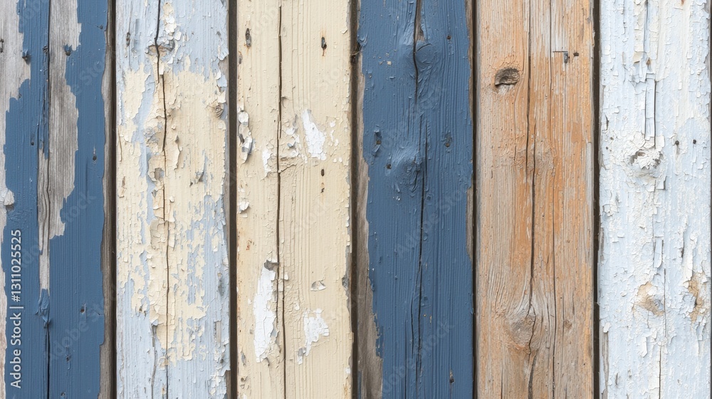 A weathered wooden fence with peeling paint. A weathered wooden fence with peeling paint.