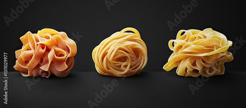 Wallpaper Mural Three varieties of colorful pasta displayed in a row against a black background with ample negative space for logo placement on either side Torontodigital.ca