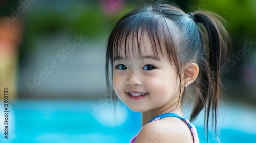Shot of a beautiful girl on the swimming pool.The focus is sharp, and the hig...