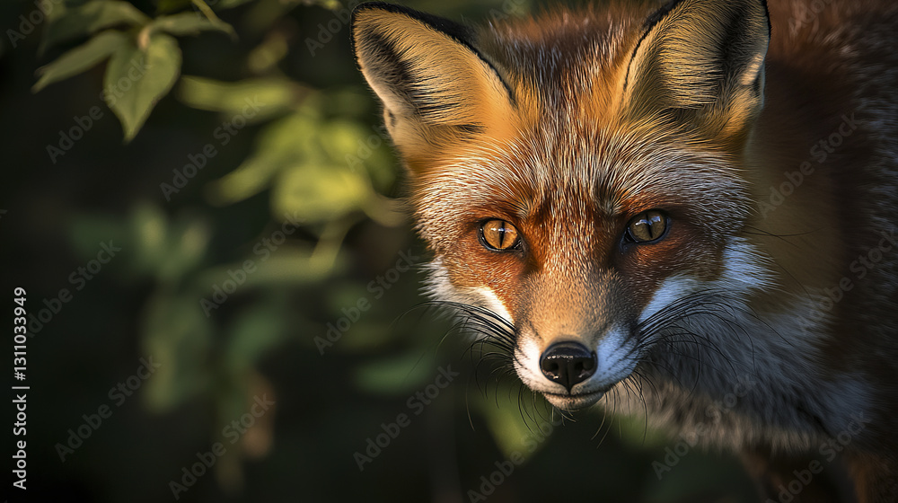 Close up of fox with sharp whiskers and defined features Close up of fox with sharp whiskers and defined features