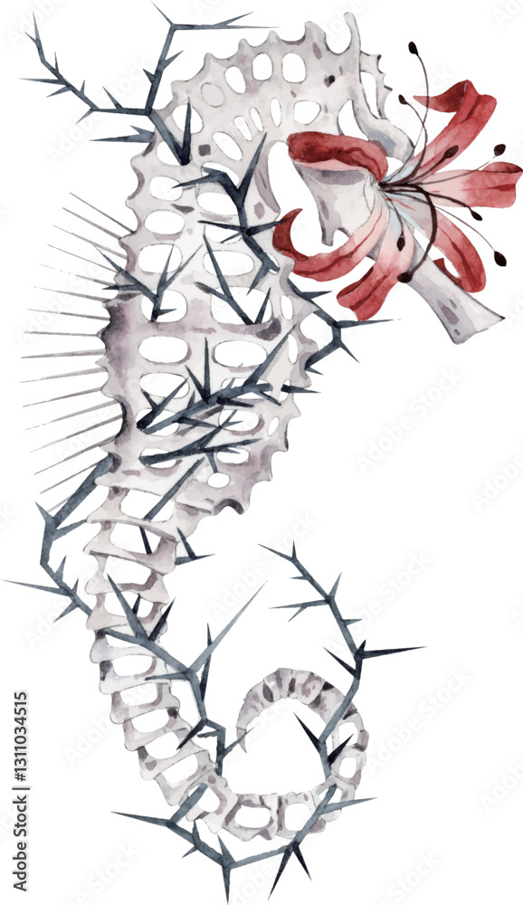 Fototapeta premium The bones of the seahorse are entangled with thorns