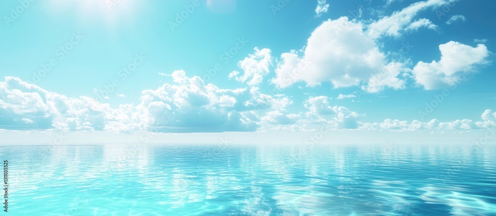 Obraz premium Serene tranquil swimming pool with turquoise water reflecting a clear blue sky and soft white clouds creating a peaceful atmosphere.