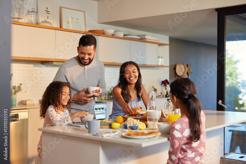 Wallpaper Mural Happy multiethnic family enjoying healthy breakfast Torontodigital.ca