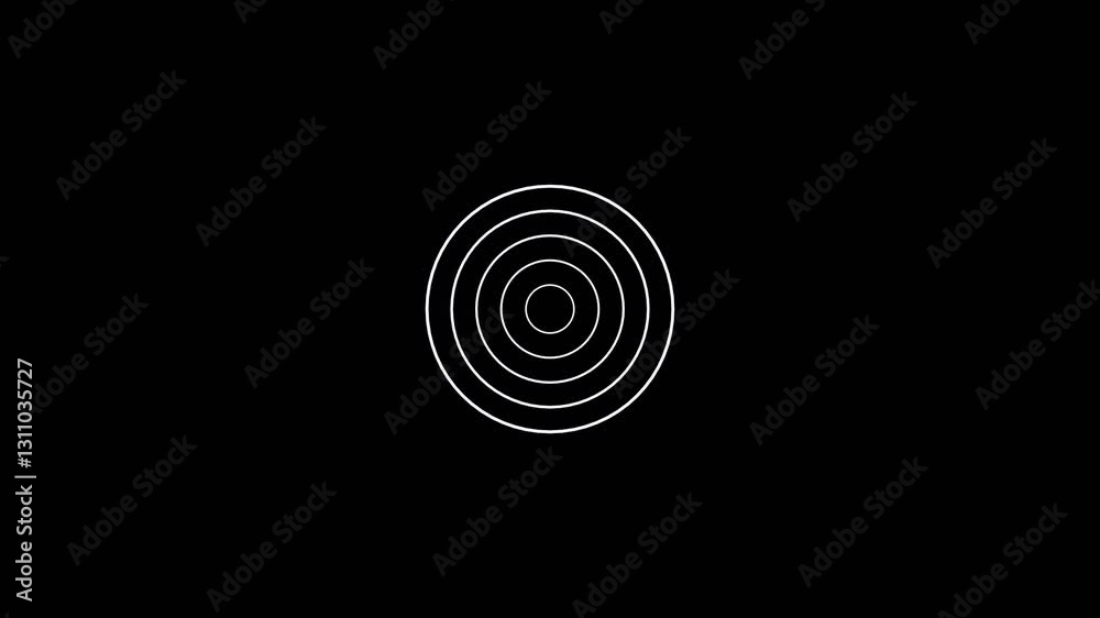 A White Color Radio Wave Isolated Black Background Animation. Communication tower concepts radio wave. It's like hypnotizing a maze. Moving Through Circles Of 4k Resolution. 