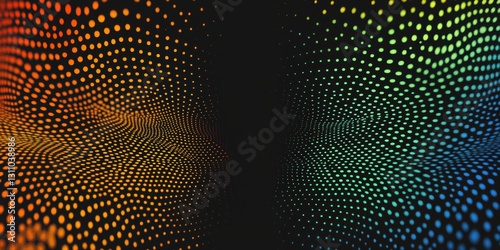 Wallpaper Mural Dotted Spectrum: A mesmerizing digital composition of a vibrant spectrum, where countless dots converge to create undulating, wave-like patterns against a deep dark background. Torontodigital.ca