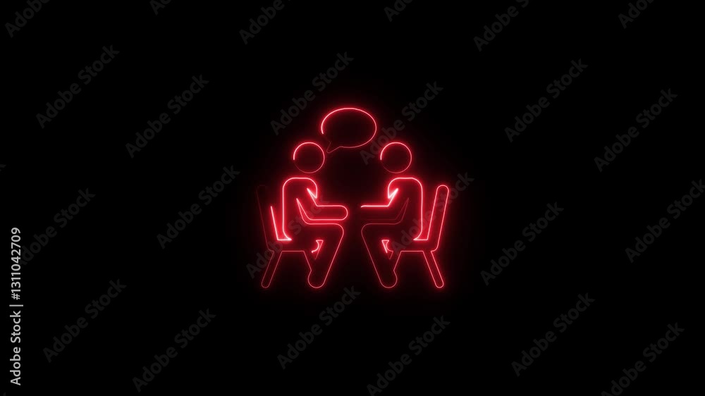 Neon icon of a Business Meeting with Two Figures at a Table. the people are talking at the table, or to work in concert. School or kitchen table. Workman talk to boss. Neon icon of a Business Meeting with Two Figures at a Table. the people are talking at the table, or to work in concert. School or kitchen table. Workman talk to boss.