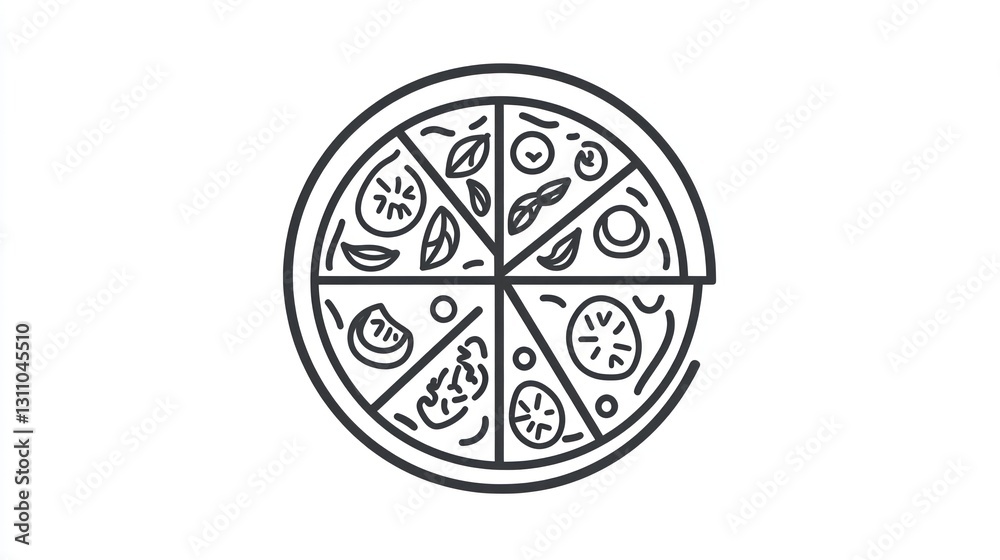 Pizza slices graphic design, illustration, food art, for menu or cookbook use Pizza slices graphic design, illustration, food art, for menu or cookbook use