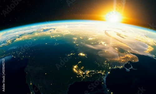 sunlight seen from outer space behind planet earth