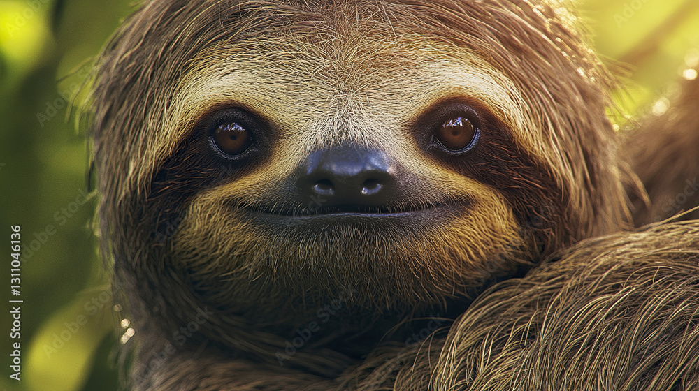 Fototapeta premium Close up of sloth face with intricate fur details