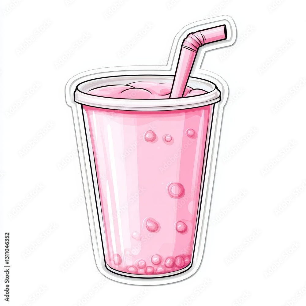Bubble Tea Bliss: Pastel Pink Drink with Tapioca Pearls in Sticker Style on White Background, Fun and Trendy Beverage Concept, Photorealistic Mockup Bubble Tea Bliss: Pastel Pink Drink with Tapioca Pearls in Sticker Style on White Background, Fun and Trendy Beverage Concept, Photorealistic Mockup