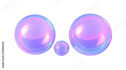 pink purple blue soap bubbles fluid holographic iridescent 3d render icon isolated on transparent background cutout