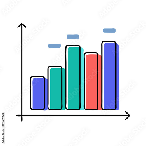 Vibrant bar graph representing growth with varied colors for business performance analysis and reporting