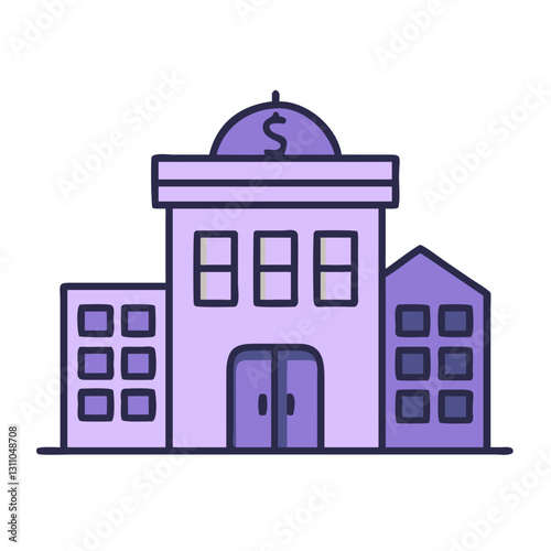 Purple Bank Icon for Finance, Investment, and Economic Growth